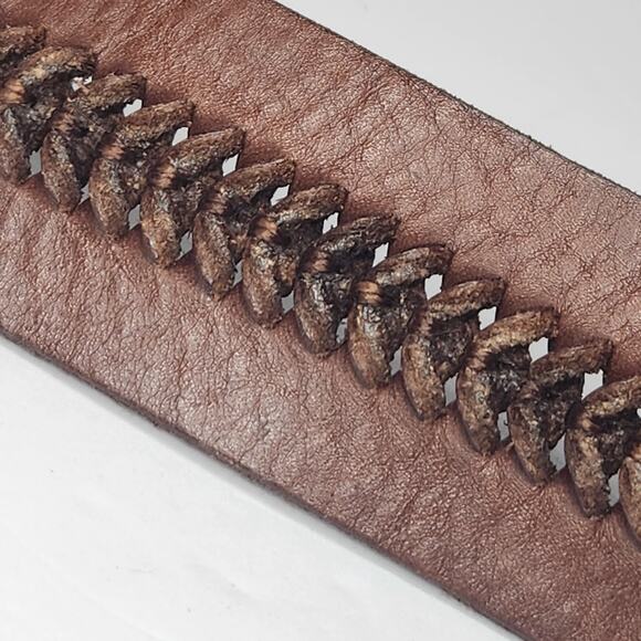 Lauren Ralph Lauren Brown Whipstitch Belt Brass Buckle 42\